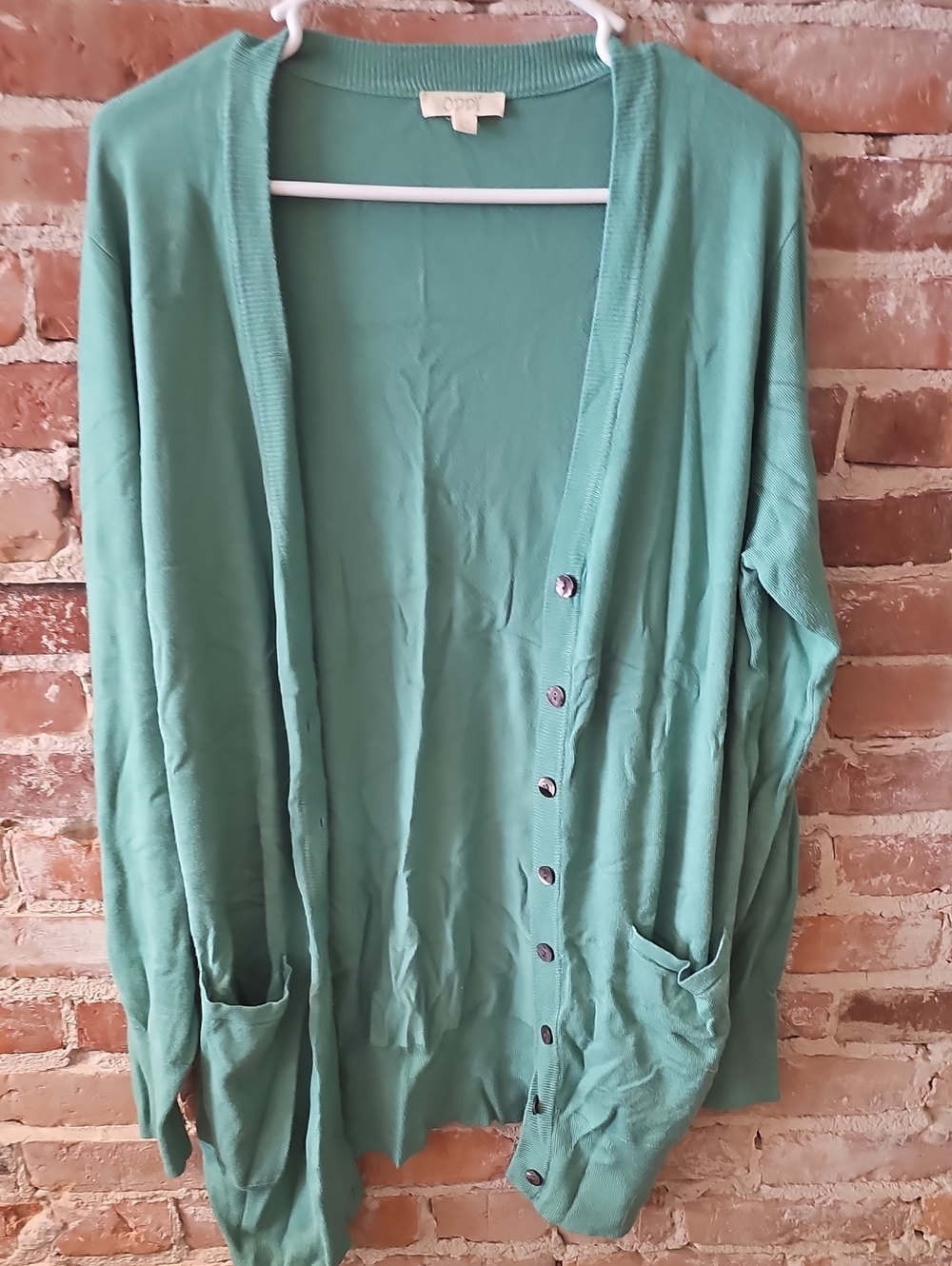 Light Green Open-Front Button Cardigan with Pockets
